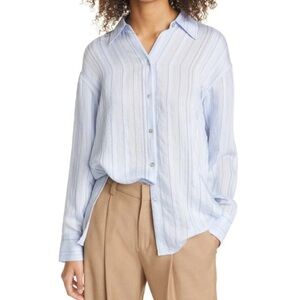 Vince Light Blue Pinstripe Drapey Oversized Stripe Convertible Button-down Shirt